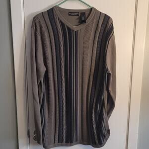 Vntg Crazy Horse Claiborne Brown Mens V-Neck Cable Rib Knit Sweater XL Heritage